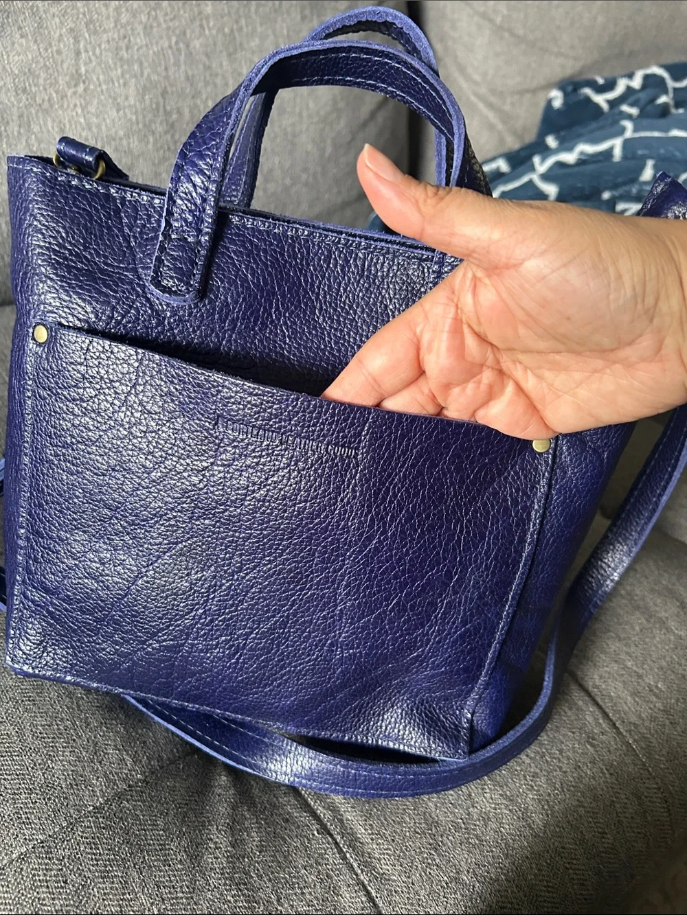 Portland Leather Mini Crossbody Tote with zipper deep purple/blue shade - Picture 6 of 10